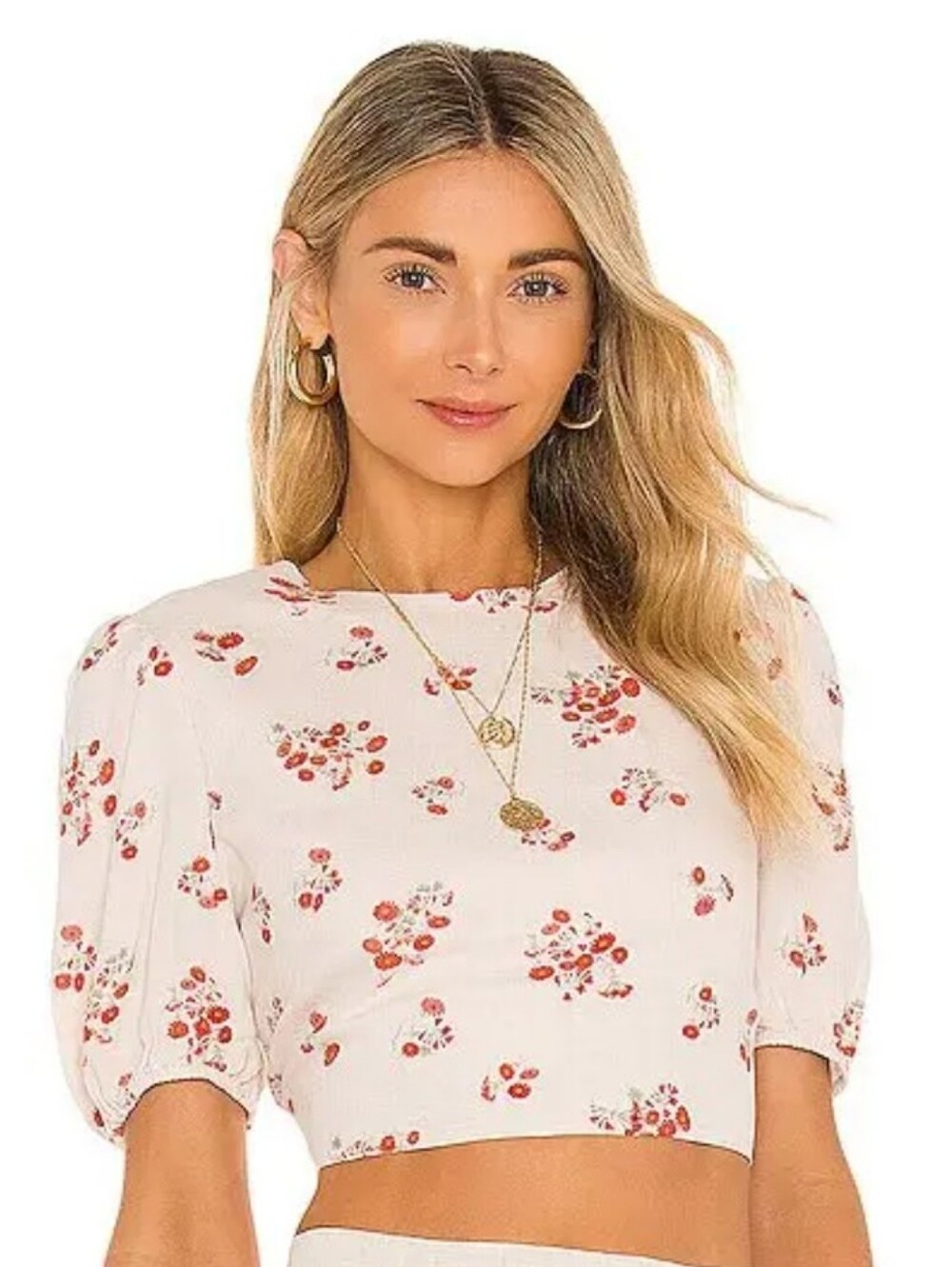 Bardot Women's Beige Printed Floral Tie Back Top Puff Sleeves. Sz M